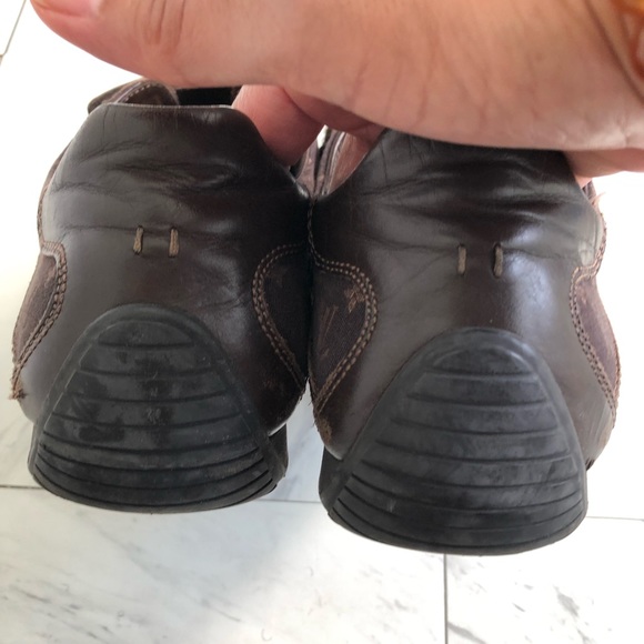 Louis Vuitton Brown Leather and Canvas Logo Velcro Sneakers Sz. 9.5 - Picture 5 of 9